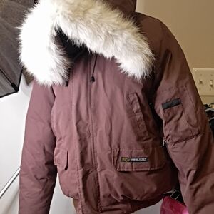 Canada Goose Brown Jacket with Red & Blue Patch